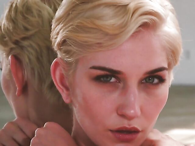 Skye Blue - Short hair solo model with nice boobs strips naked