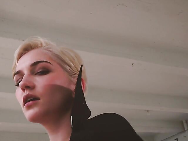 Skye Blue - Short hair solo model with nice boobs strips naked