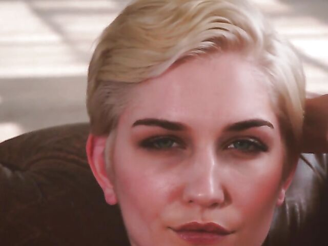 Skye Blue - Short hair solo model with nice boobs strips naked