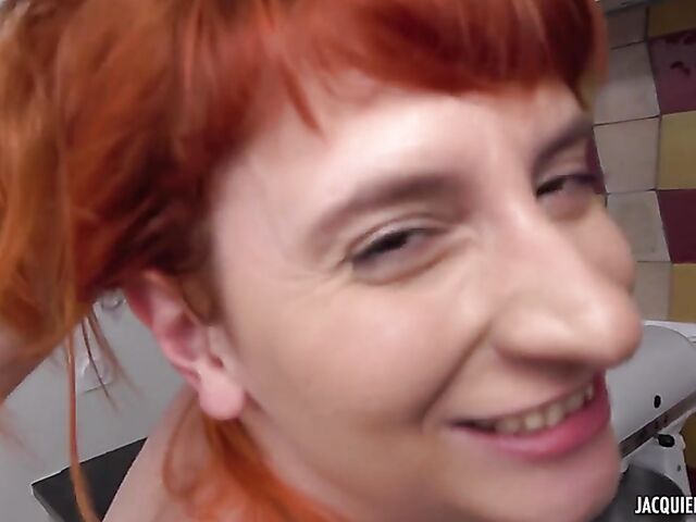 Rhia - French redhead anal banged in the kitchen