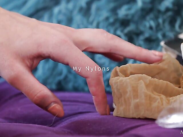 Lonely babe in hot lingerie Angelika Greys has a nylon fetish