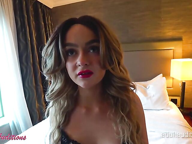 British babe Horny Angel shows her shaved slit and gets fingered in her first porn