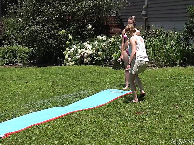 Amber Moore's outdoor solo pussy play in her bikini BTS