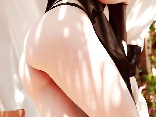 Glamour babe in black Jess Lou stripping outdoors