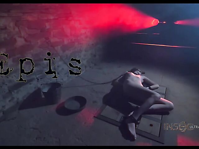 Pale skin girl Brooke Johnson in metal bondage