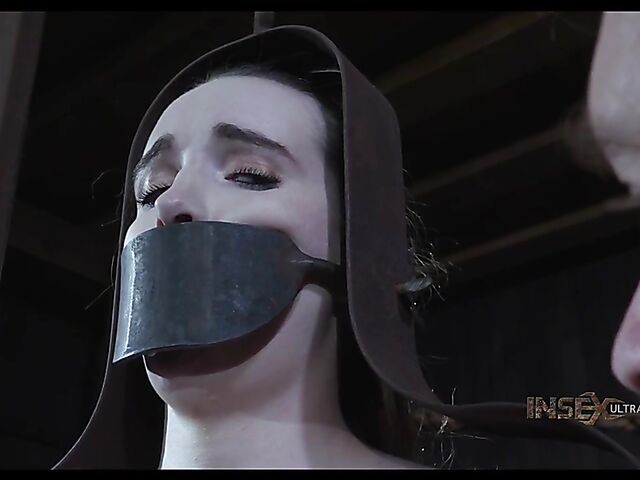 Metal device bondage and slave blowjob with Brooke Johnson