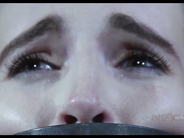 Metal device bondage and slave blowjob with Brooke Johnson