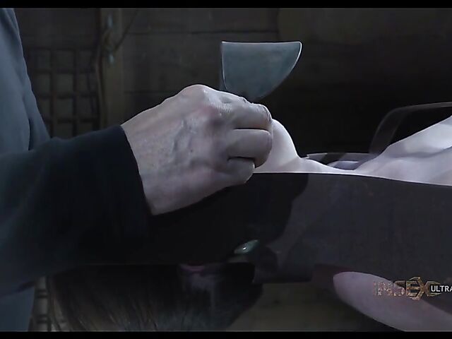 Metal device bondage and slave blowjob with Brooke Johnson