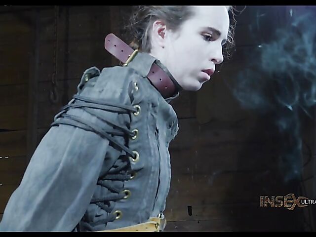 Metal device bondage and slave blowjob with Brooke Johnson