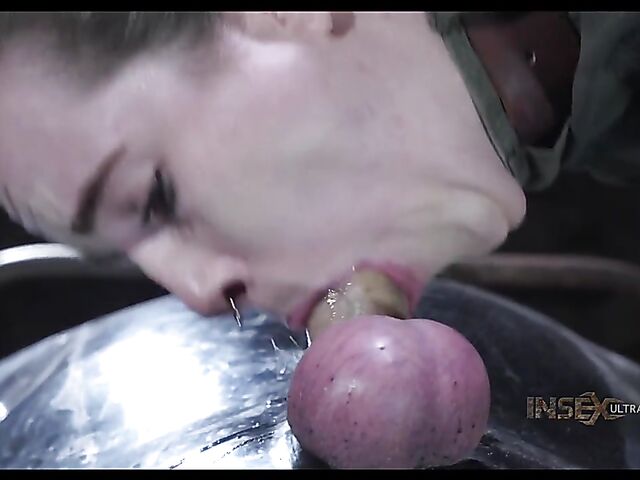 Metal device bondage and slave blowjob with Brooke Johnson