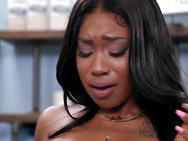 Ebony interracial anal in the restaurant with waitress Lala Ivey