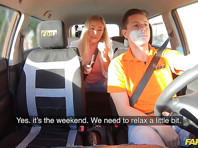 Driving instructor's best car sex with blonde hottie Cayla Lyons