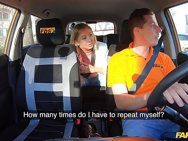 Driving instructor's best car sex with blonde hottie Cayla Lyons