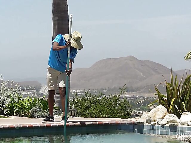 Old pool guy's big black cock for white bikini girl Nikole Nash