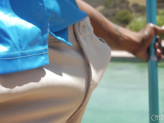 Old pool guy's big black cock for white bikini girl Nikole Nash