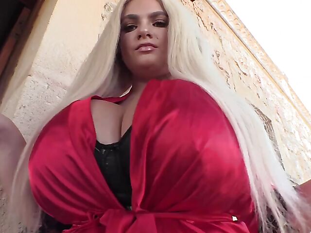 Huge tits blonde Kitty Cute can't keep her hands off her mammaries