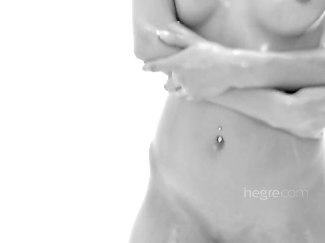 Black and white oiled solo with nude erotic model Sashenka