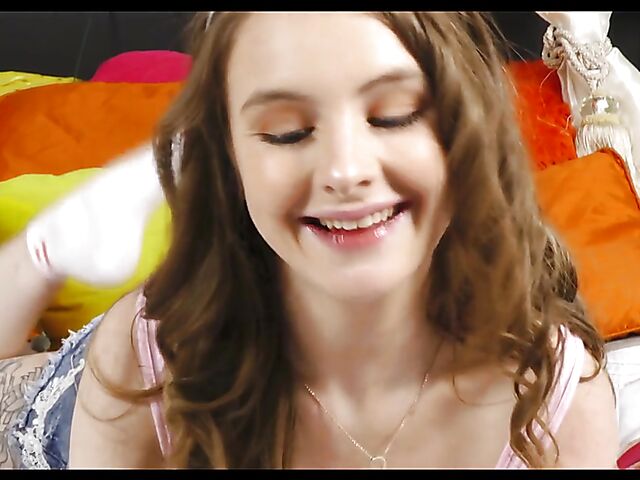 Cute little princess with small tits Baby Kxtten loves her lollipop and rainbow dildo