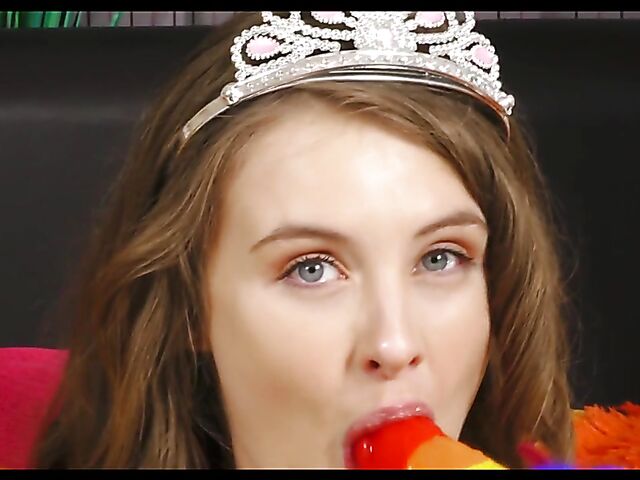 Cute little princess with small tits Baby Kxtten loves her lollipop and rainbow dildo