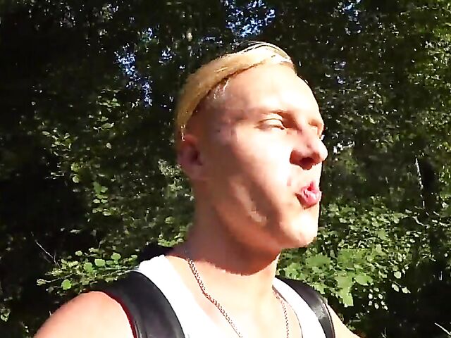 Russian couple Julia and Gleb filming their summertime outdoor sex