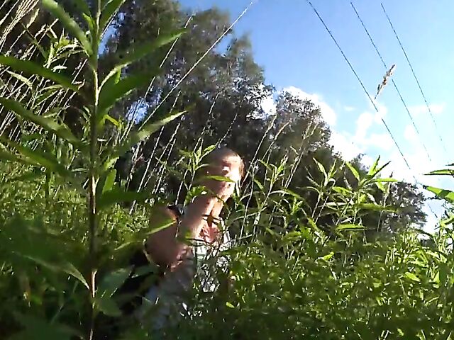 Russian couple Julia and Gleb filming their summertime outdoor sex