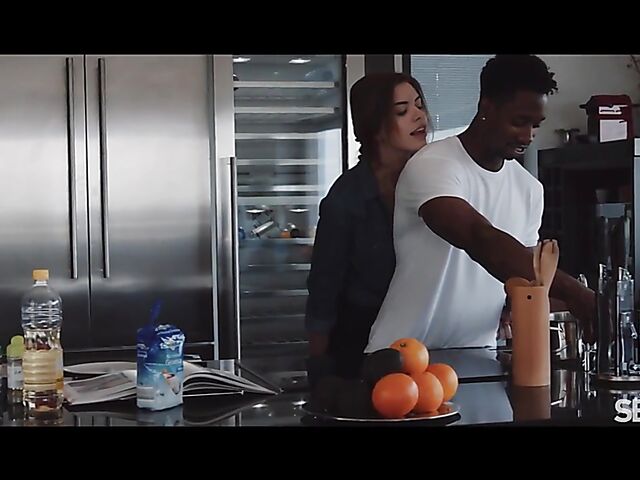 Sensual interracial couple Emily Mayers and Jesus Reyes do it in the kitchen