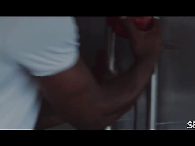 Sensual interracial couple Emily Mayers and Jesus Reyes do it in the kitchen