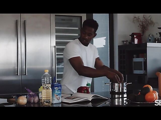 Sensual interracial couple Emily Mayers and Jesus Reyes do it in the kitchen