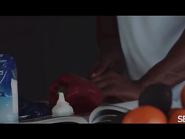 Sensual interracial couple Emily Mayers and Jesus Reyes do it in the kitchen