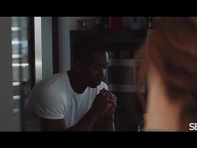 Sensual interracial couple Emily Mayers and Jesus Reyes do it in the kitchen