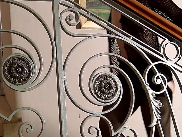 Zoe A - Small tits brunette in black pantyhose masturbation on the stairs