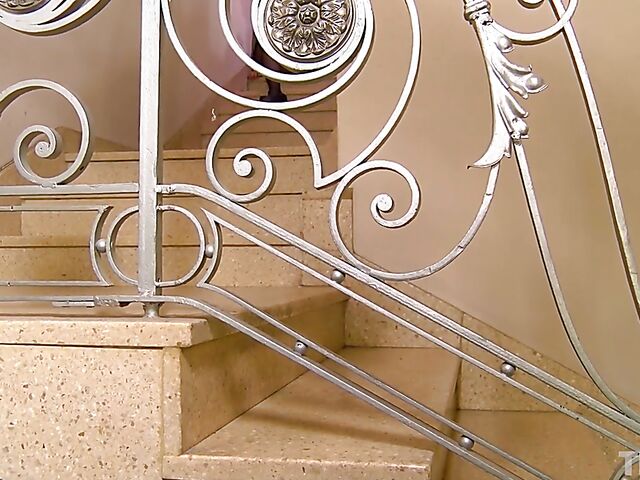 Zoe A - Small tits brunette in black pantyhose masturbation on the stairs