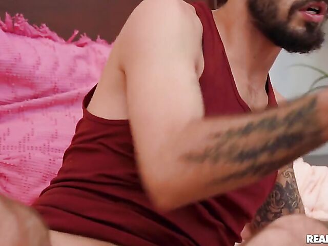 Inked big tit ebony Gogo Fukme caught and fucked by a white guy