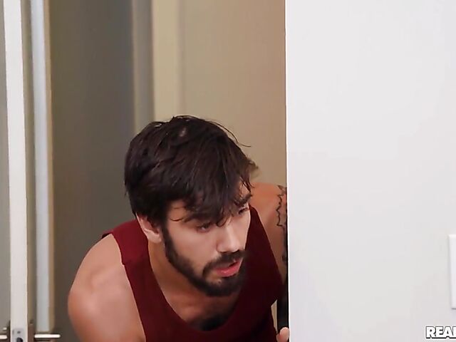 Inked big tit ebony Gogo Fukme caught and fucked by a white guy