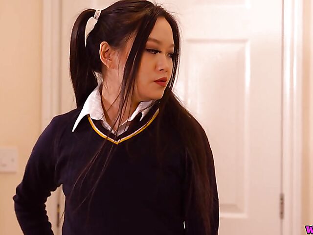 Asian schoolgirl Louisa Lu changing clothes