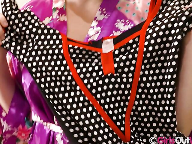 Hairy redhead Luci Q changes clothes and toys her beaver