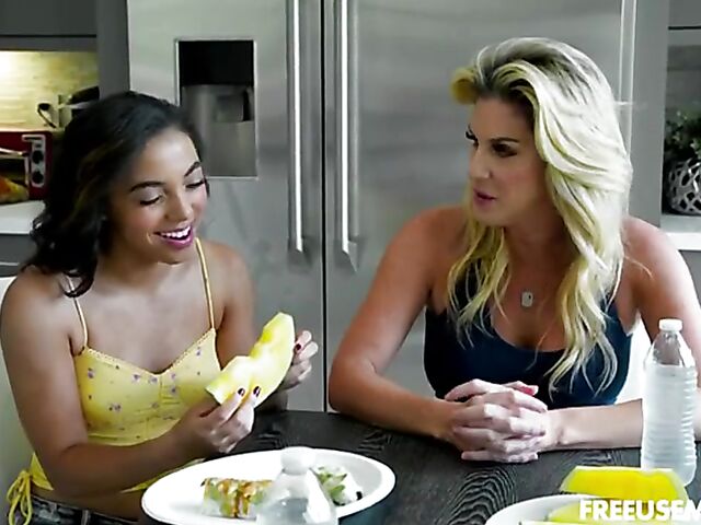 Zerella Skies & Kayla Paige - Step mom and daughter threesome freeuse style!