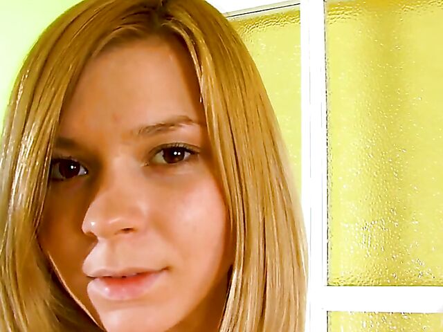 Sexy teen babe Paloma B takes off her panties and spreads her legs in the doorway