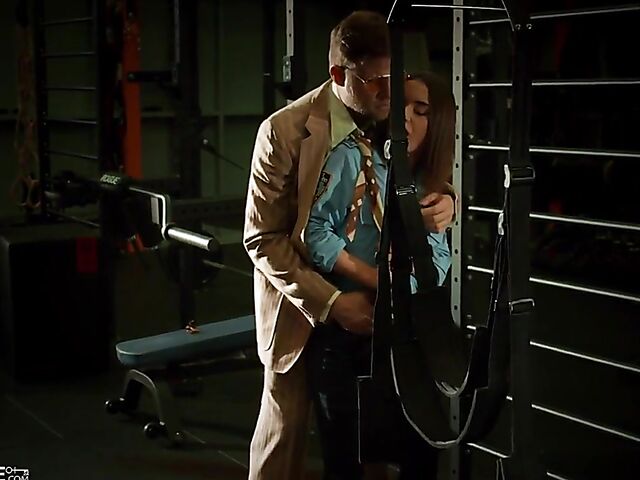 Sex swing fuck in the gym at night with Lana Roy