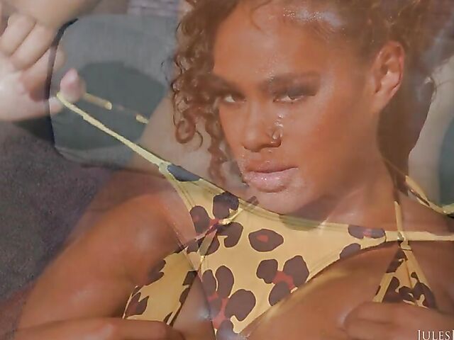 Hot ebony Scarlit Scandal strips off her bikini and gets ready for Zac Wild's cock