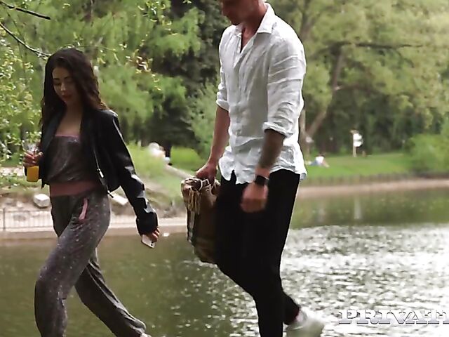 Picnic by the river and FFM threesome in bed with small tit girls Regina Rich and Liza Shay