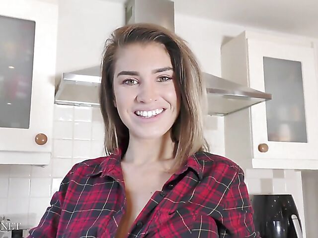 Katie L - Tight jeans and nice tits in the kitchen
