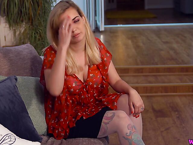 POV lingerie tease on the couch with provocative Dolly