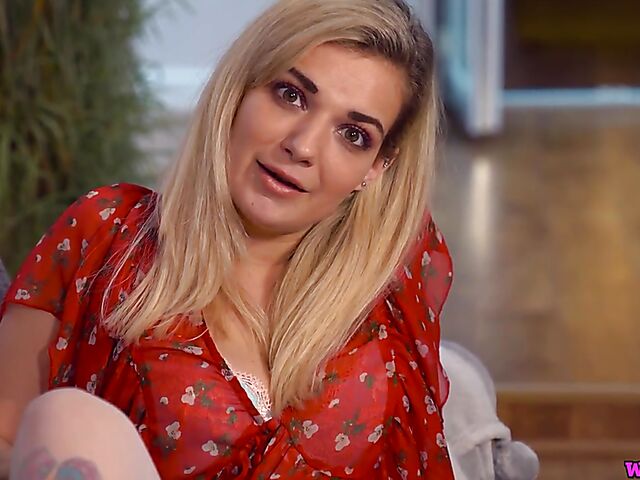 POV lingerie tease on the couch with provocative Dolly