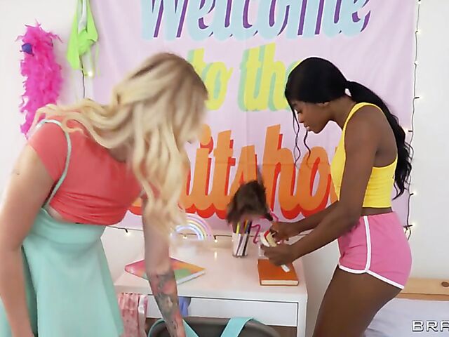 Interracial anal threesome in the dorm with Charlotte Sins and Nicole Kitt