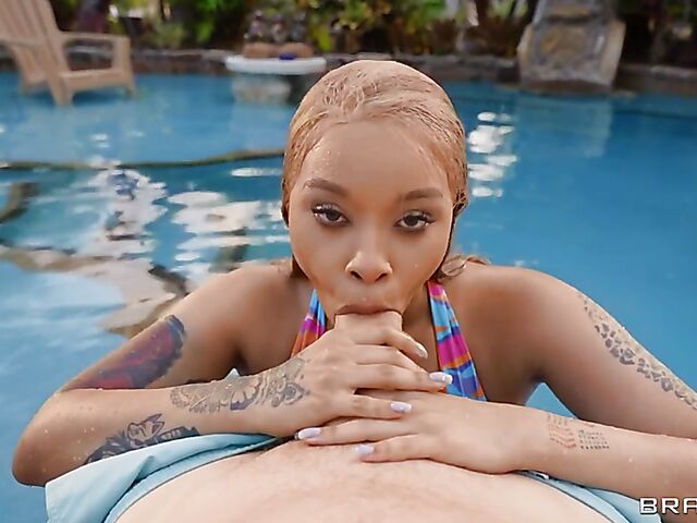 Advoree - Oiled busty ebony pool fun with Kyle Mason