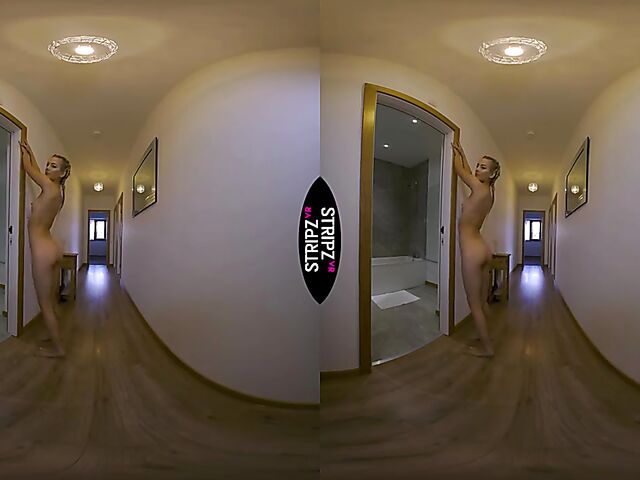 Bikini strip in the corridor in VR 3D with Courtney Marie