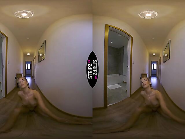 Bikini strip in the corridor in VR 3D with Courtney Marie