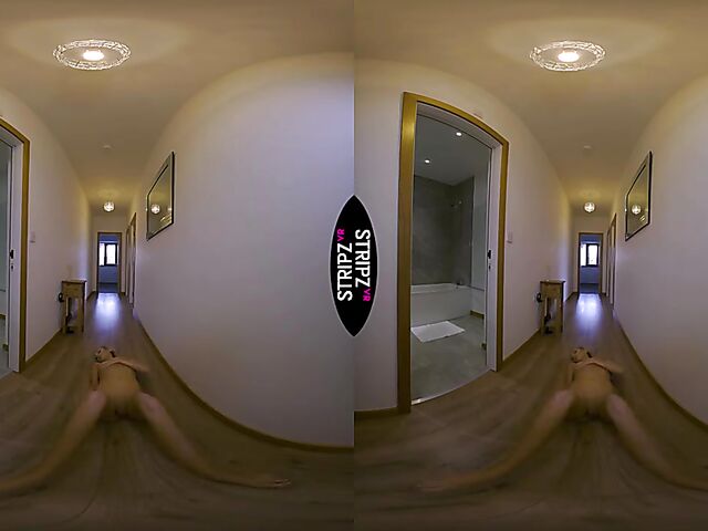 Bikini strip in the corridor in VR 3D with Courtney Marie