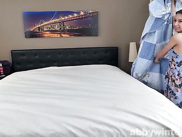 Flexible teen Nicole T shows her young pussy in bed